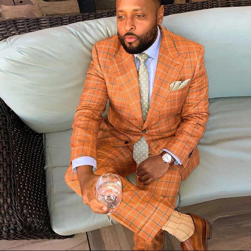 Plus Size Glen Plaid Wedding Suit Two Pieces Classic Mens Tuxedos Damier Check Groomsmens Wear 2021 Buiness Blazer 0516