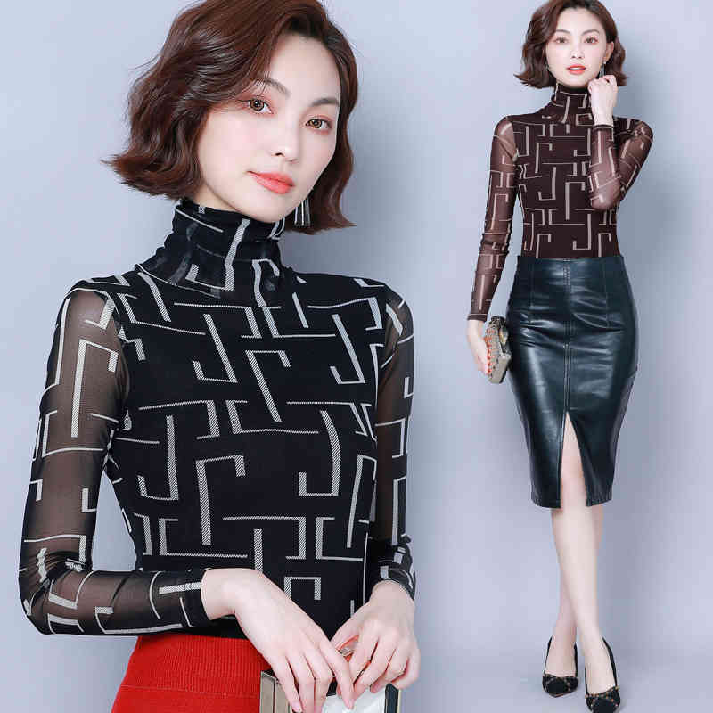 Autumn turtleneck print blouse plus size long sleeve women shirts fashion woman blouses womens tops and 7530 50 210427