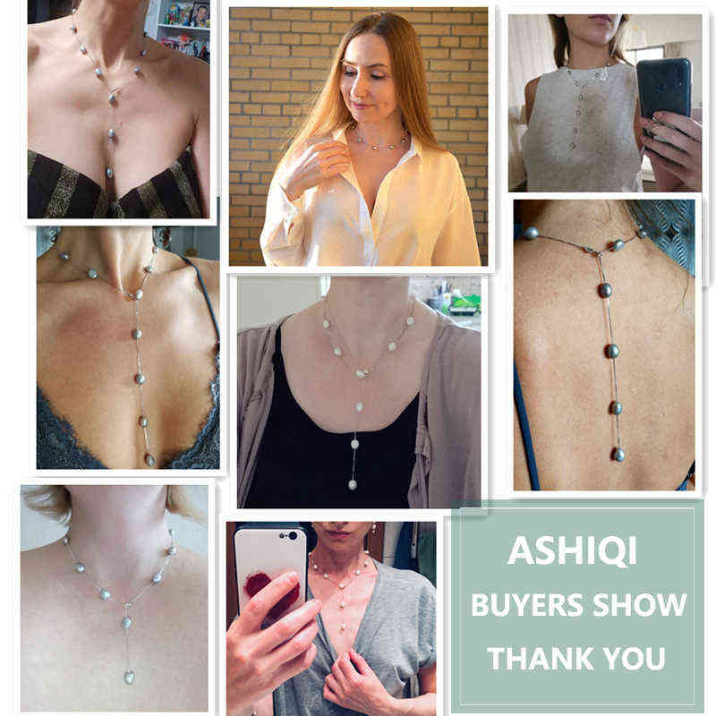 ASHIQI Real Pure 925 Sterling Silver Chain Pendant Necklace For Women 8-9mm White Gray Natural Freshwater Baroque Pearl Jewelry 220121