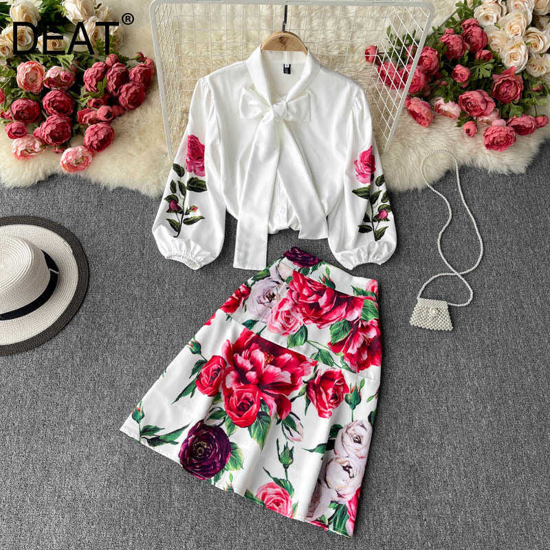 DEAT Women White Floral Lapel Lantern Sleeve Skirt Arrivals Short Two Piece Set Fashion Spring Summer 11D336 210709
DEAT Women White Floral Lapel Lantern Sleeve Skirt Arrivals Short Two Piece Set Fashion Spring Summer 11D336 210709