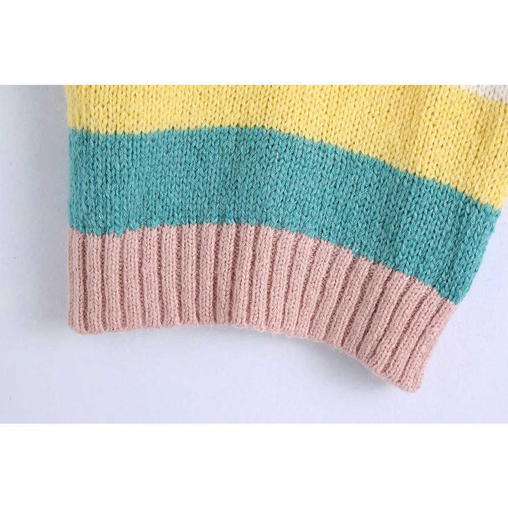 Fall Winter Women Knit Sweater Vest V-Neck Sleeveless Casual Fashion Striped Woman Sweaters Pullovers Tops 210709