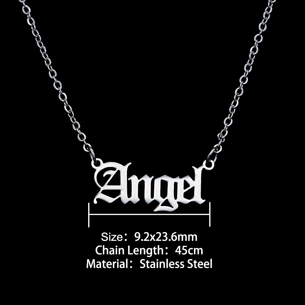 10PCS Old English Letter Word Angel Necklaces Stainless Steel Initial Alphabet Name Logo Pendant Charm Chain Minimalist Collar Choker Jewelry for Wome
