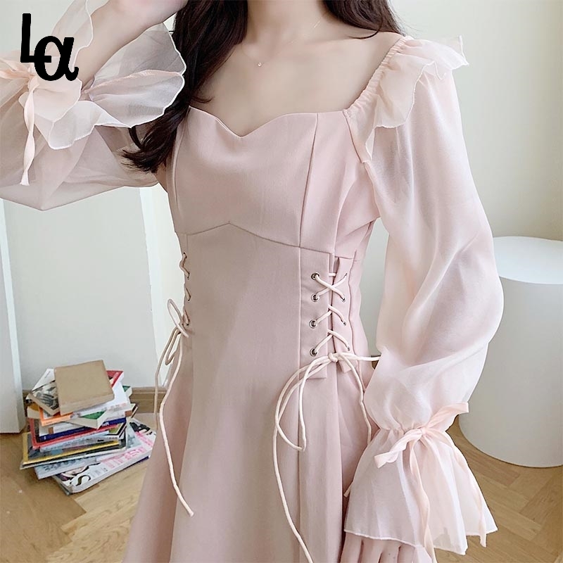Korean Solid Sweet Dress Women Elegant Bandage Puff Sleeve Kawaii Outdoor Holiday Summer 210519, Black
Korean Solid Sweet Dress Women Elegant Bandage Puff Sleeve Kawaii Outdoor Holiday Summer 210519, Black