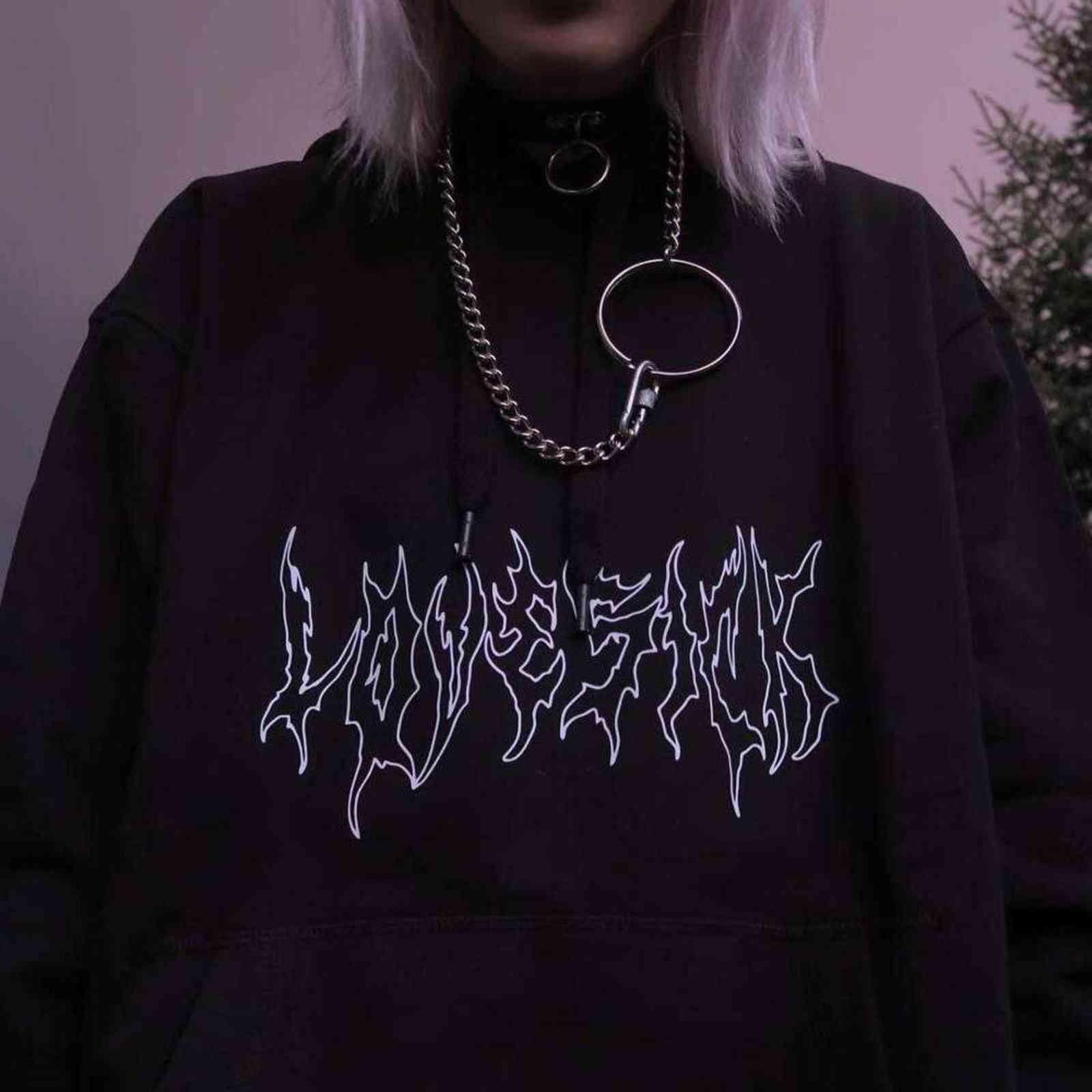 Punk Goth Letter Print Hip-Hop Hooded Sweatshirt Vintage Kpop Loose Casual Women Moletom Harajuku Streetwear Pullover Sweatshirt 211109