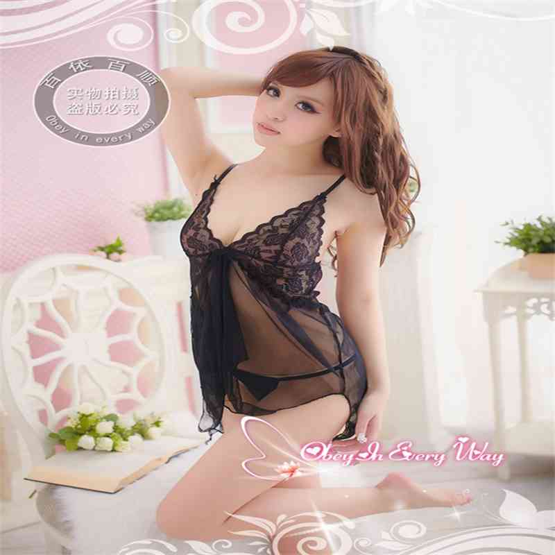 Sexy lotus root powder suit sexy lingerie, Black