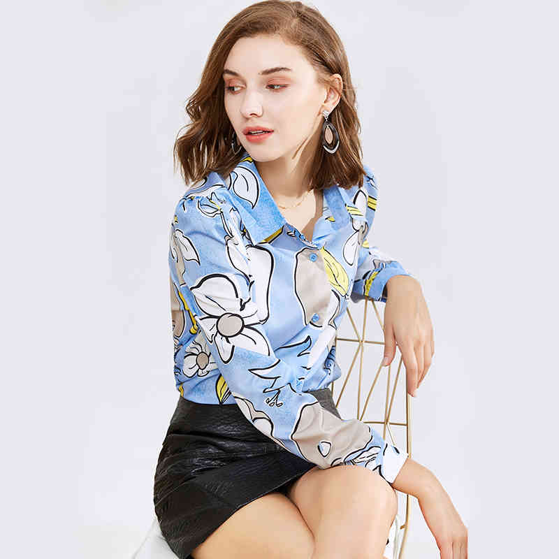 Women Shirts Blouses Long Sleeve Floral Print Blouse Casual Office Ladies Turn Down Collar Shirt Tunic Tops 210508