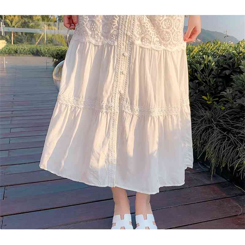 Arrival Summer Boho Women Maxi Dress White Lace Long Tunic Beach Vacation Holiday Clothes 210520