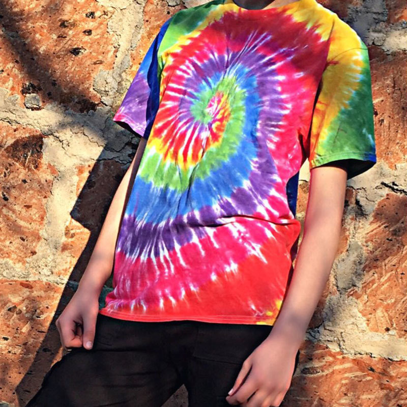 Plegie Tie Dye T-shirt Unisex Summer Hip Hop Round Neck Men's Irregular pattern Tshirts 100%cotton Loose Tee Shirts 210319