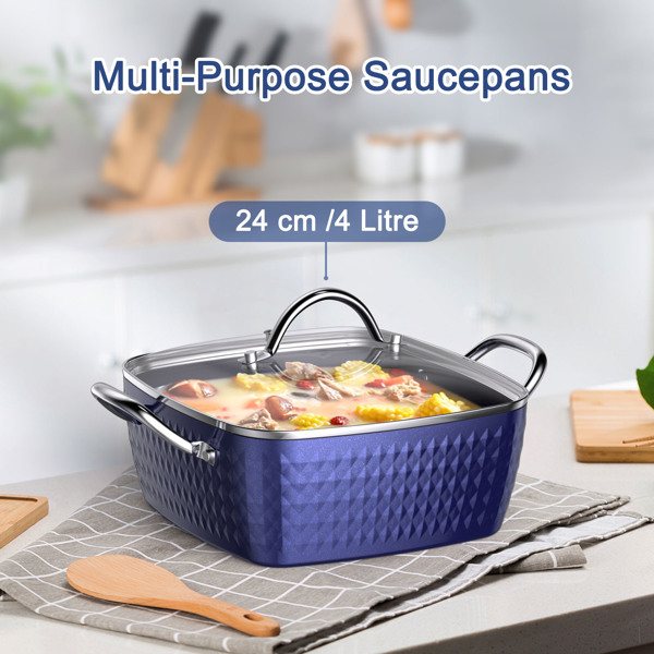 Cooking Utensils Casserole Dish Square Induction with Lid 24cm/ 4L Stock Pots Non Stick Saucepan Aluminum Ceramic Coating Cooking Pot