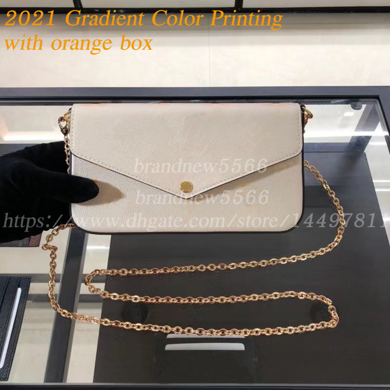 2021 Designers Bags Women Clutch Handbag with box 80498 Women's 3 pcs/set Chain Shoulder Bag Fashion Wallets pochette Gradient Yellow Flower