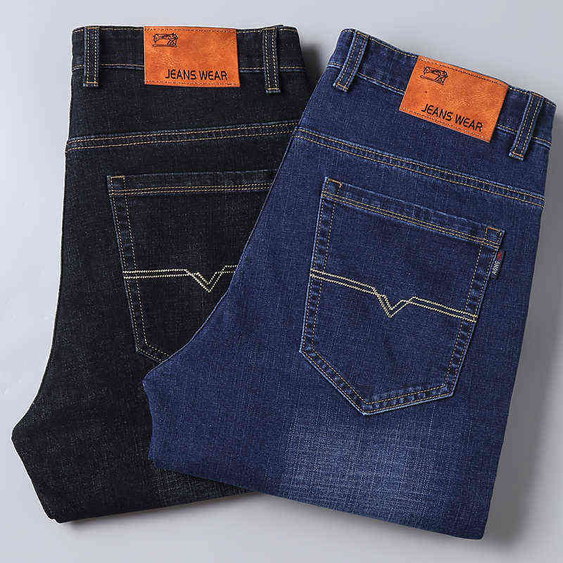 Men Winter Straight Trousers Baggy Stretch Jean Fashion Men Casual Jeans Autumn Lightweight Trousers Men Denim Pants 211120