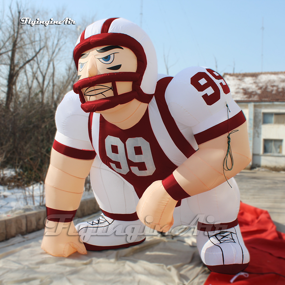 Customized Inflatable Rugby Player Model 3m Character Mascot Balloon Red Blow Up America Football Sportsman Sculpture For Game And Park Decoration