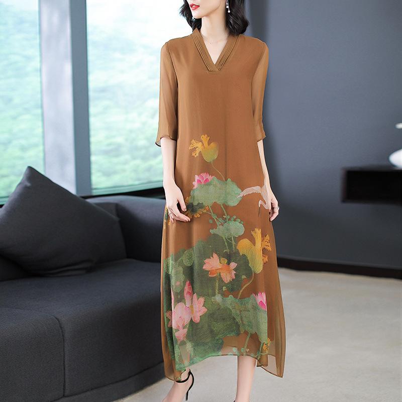 Casual Dresses 2021 High Quality Spring Summer Elegant Vestid Printed Silk Dress Women Chiffon Loose V-neck Long RE2307, Multi
Casual Dresses 2021 High Quality Spring Summer Elegant Vestid Printed Silk Dress Women Chiffon Loose V-neck Long RE2307, Multi