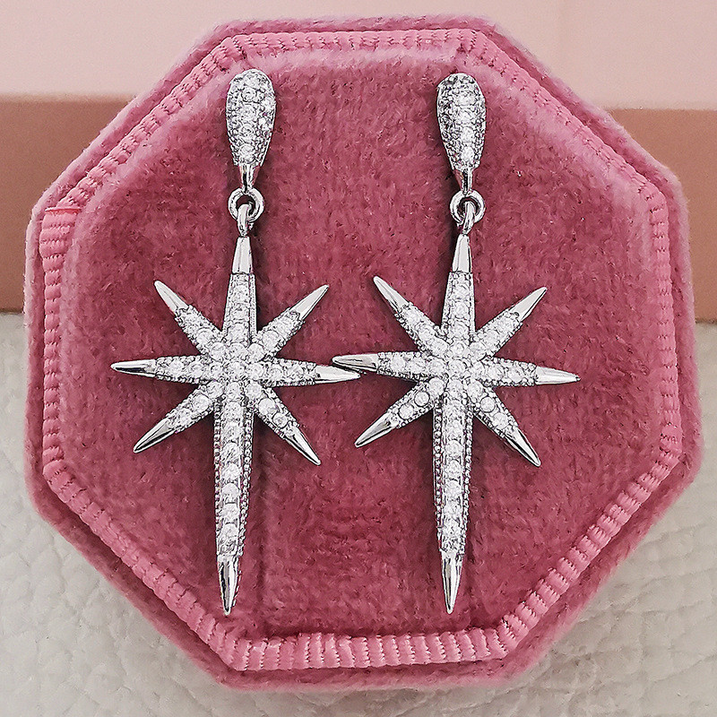 Ins Top Sell Dangle Earrings Internet celebrity Simple Fashion Jewelry 925 Sterling Silver Pave White Sapphire CZ Diamond Promise Meter shape Women Dr