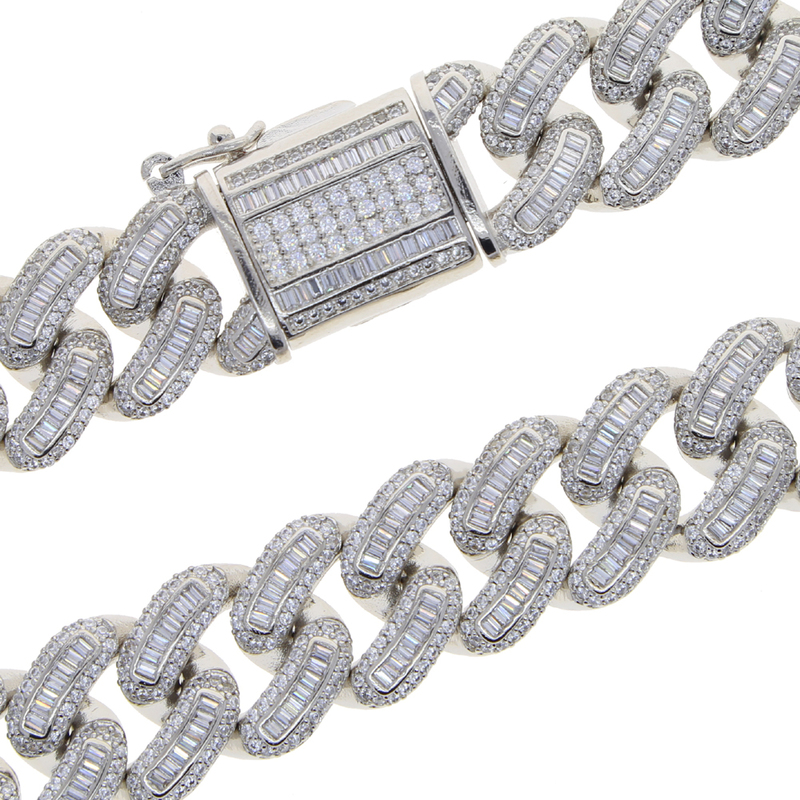 Iced Out Bling 18mm Baguette CZ Heavy Box Clasp Cuban Link Chain Bracelet Silver Color 5A Zircon Big Hip Hop Men Women Jewelry 220222