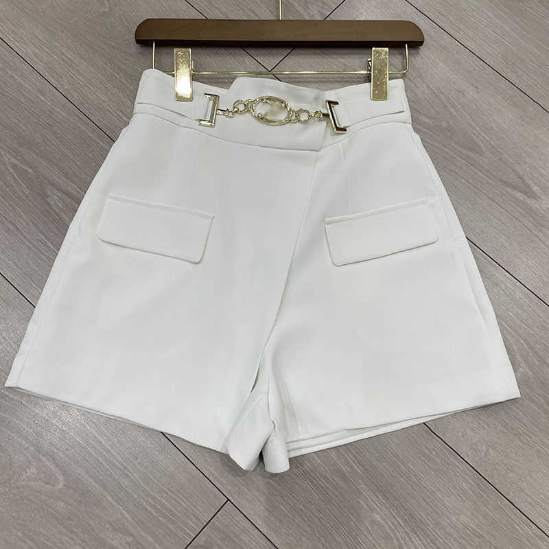 Casual Dot Short For Women High Waist Patchwork Metal Buckle Elegant Loose Shorts Female Clothes Summer Fashion Stylish 210531