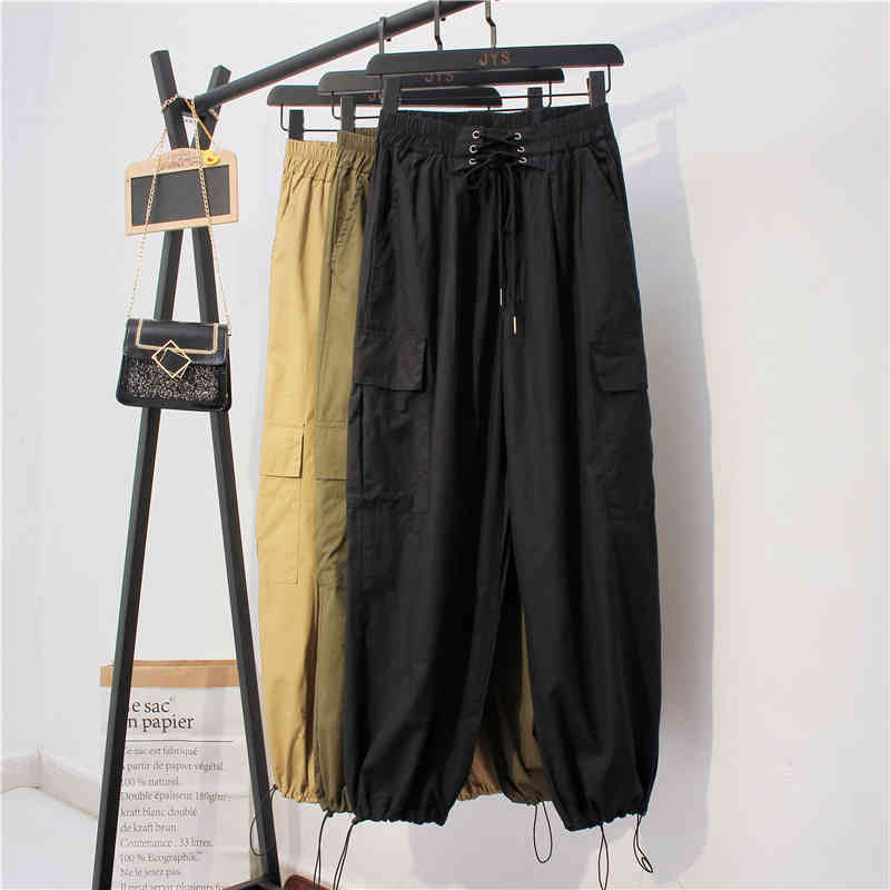 Autumn Cargo Pants Elastic Trousers High Waist Women Casual Streetwear Harem Woman Solid Femme Pantalon 10661 210518