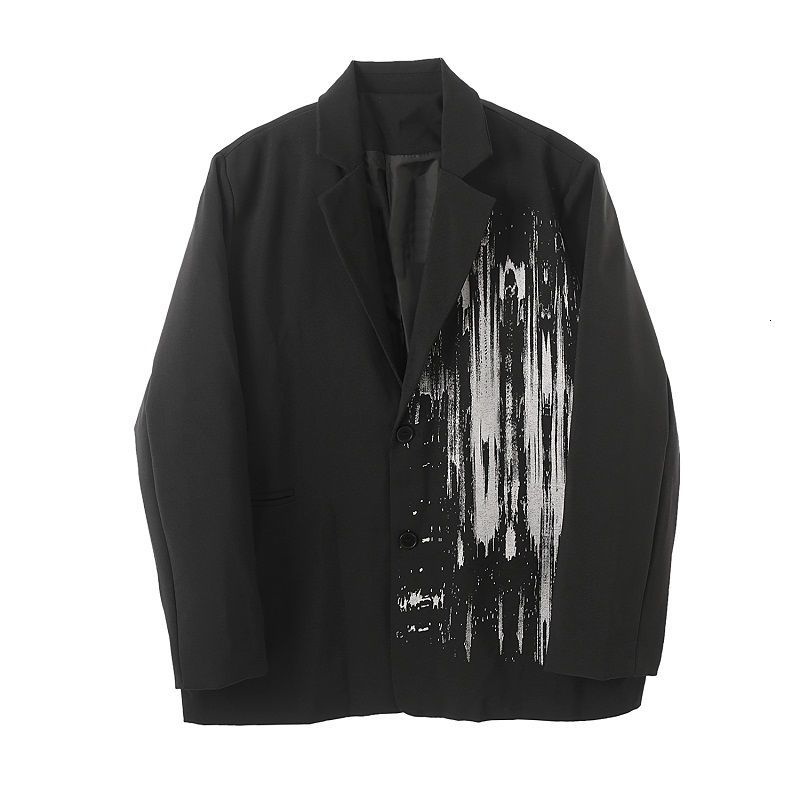 IEFB /men's Wear Spring Autumn Graffiti Printing Black Big Size Blazers Fashionable All-match Loose Suit Coat 9Y4049 210524