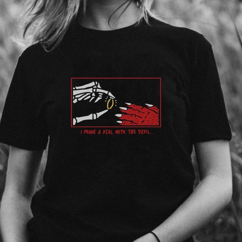 Goth Women T Shirt Made A Deal With The Devil Graphic Tee Short Sleeve Harajuku Aesthetic Gothic Punk Casual Funny Unisex T-Shir 210518, Devil black tee
Goth Women T Shirt Made A Deal With The Devil Graphic Tee Short Sleeve Harajuku Aesthetic Gothic Punk Casual Funny Unisex T-Shir 210518, Devil black tee