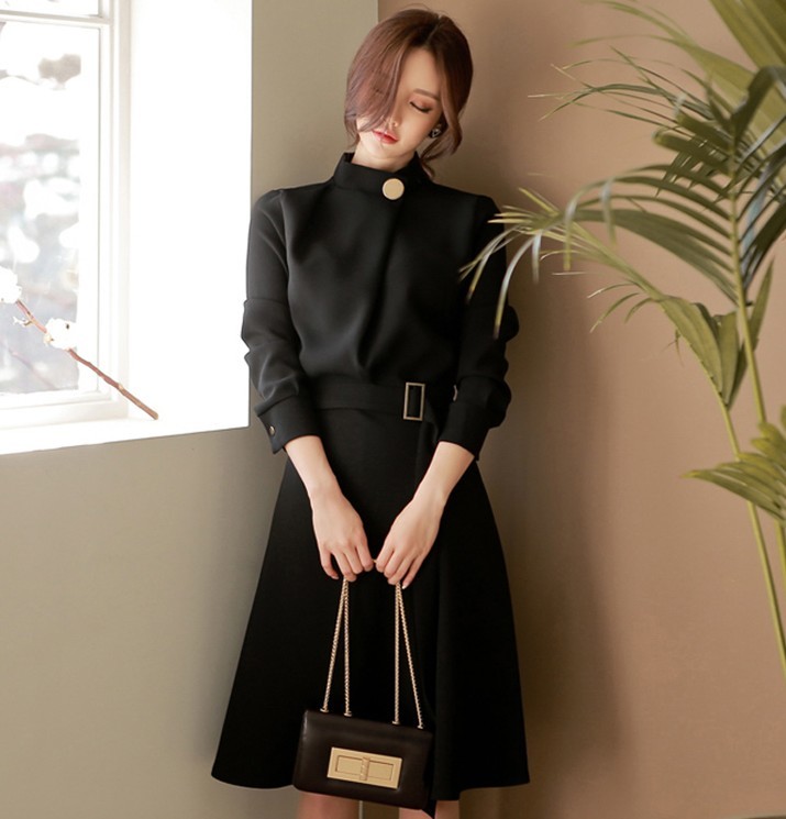Spring Autumn long sleeve office lady korean fashion professional dress business clothes with belt solid vestidos slim outfit 210518