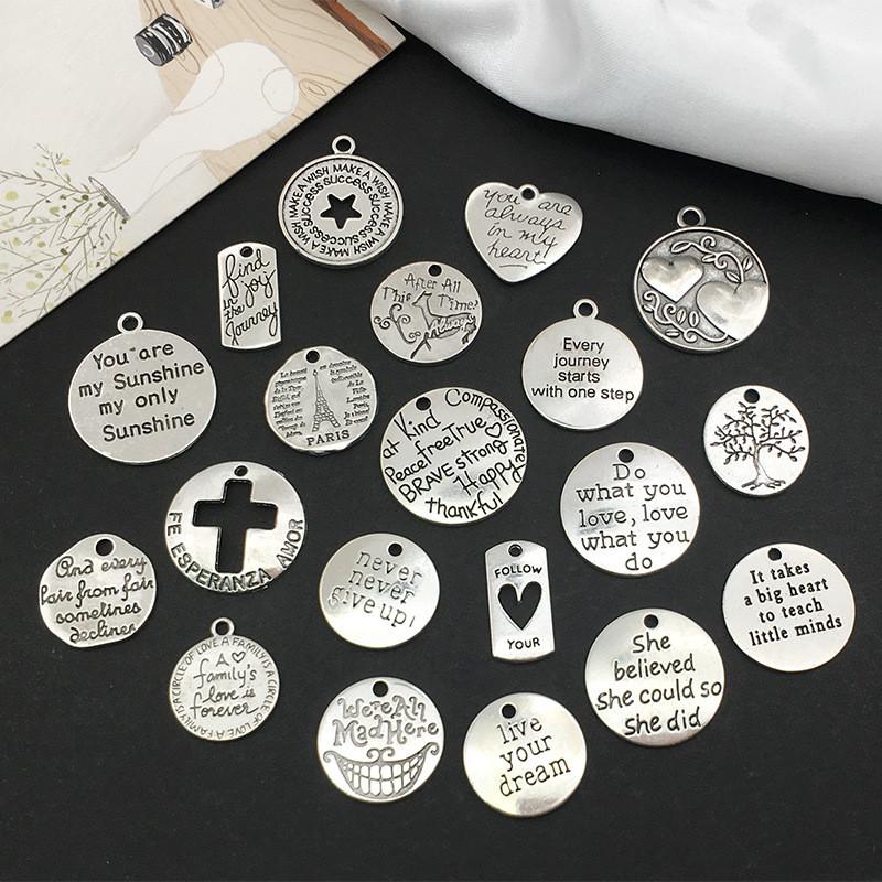 Charms 20pcs Inspiration Word Pendant Engraved Motivational Pendants For DIY Jewelry Keychain Necklace Bracelet Making, Bronze;silver
Charms 20pcs Inspiration Word Pendant Engraved Motivational Pendants For DIY Jewelry Keychain Necklace Bracelet Making, Bronze;silver