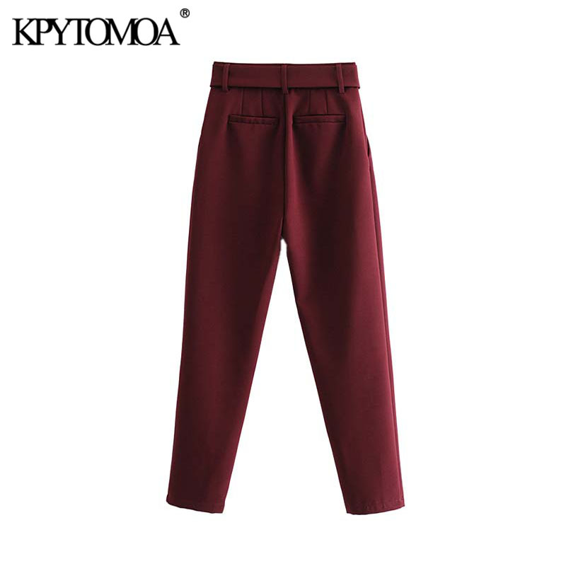 Stylish Office Wear High Waisted Pants Women Fashion Zipper Fly With Belt Pockets Female Ankle Trousers Pantalones 210420