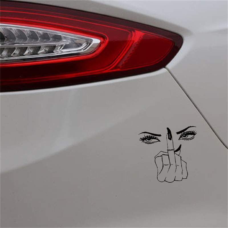 Pretty Eyes Vehicle Stickers Girls Middle Finger Waterproof PVC For Auto Racing Computer Window Door Side Truck Office Home Gift Decoration Decal 16cm