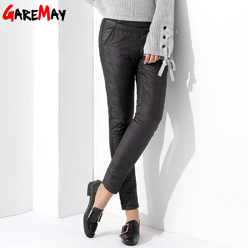 Winter Pant for Women High Waist Elastic Elegant Casual Down Pants Women's Warm Velvet Pencil Classic Thicken GAREMAY 210428