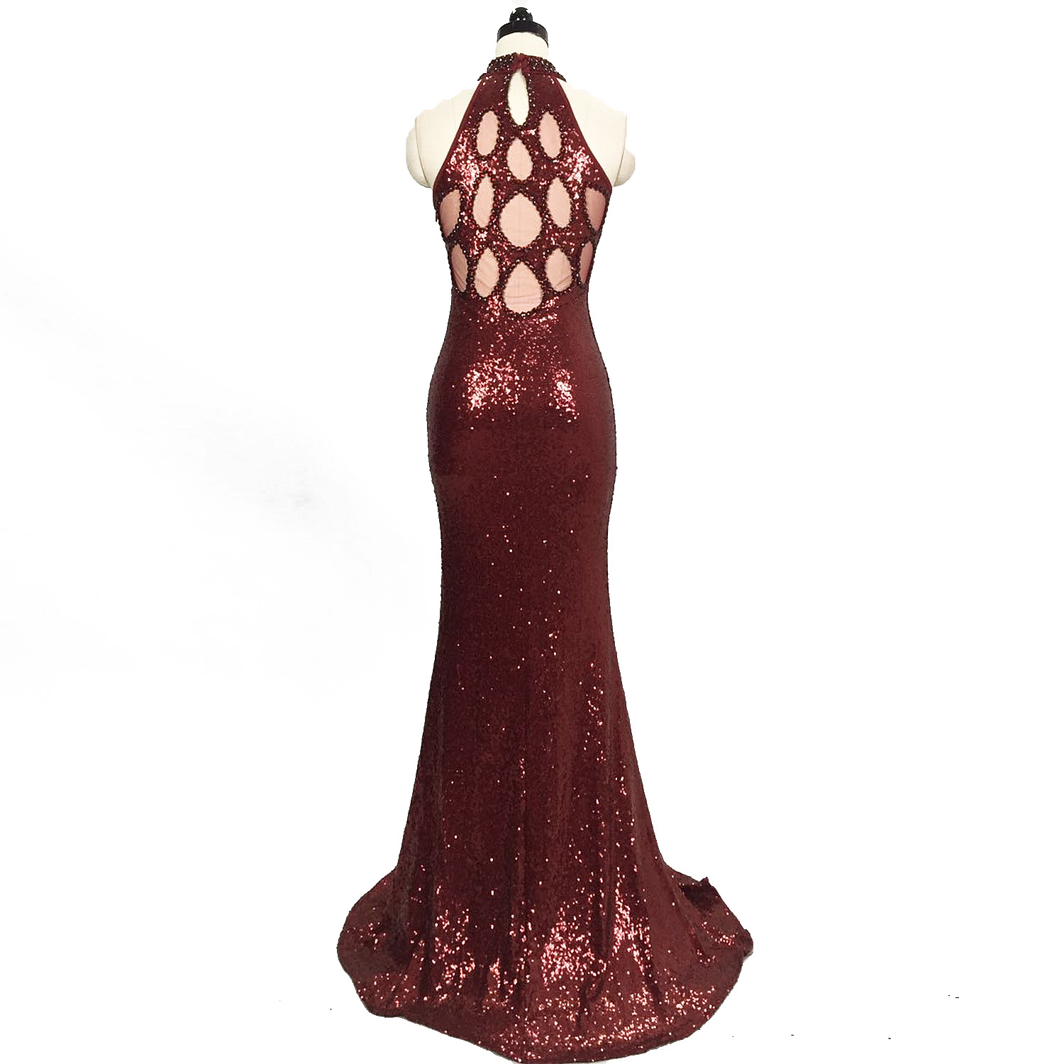 Split High Neck Fishtail Skirt Slim Fitting Evening Bridesmaid Dress rose gold sequins Banquet Model Junior Bridesmaid Dresses