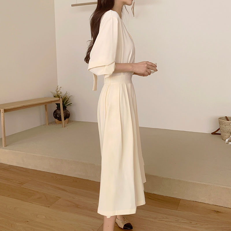 Solid Cotton V-neck Slim Dress Korean Elegant and Gentle Spring Women for Casual Office Lady Vestido 14150 210427