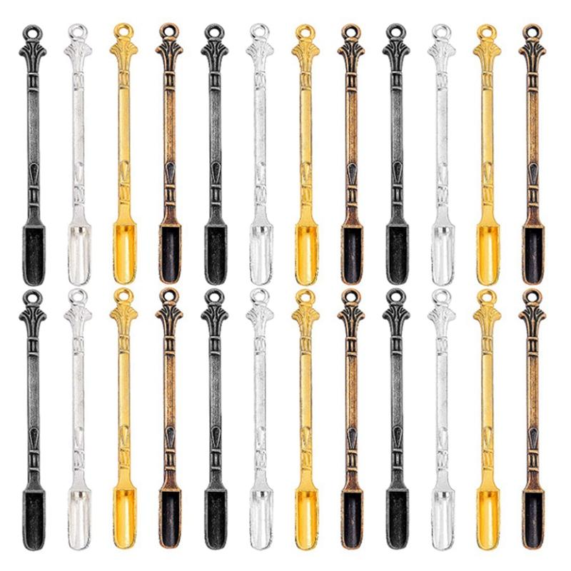 Spoons 24PCS Mini Shovel Snuff SpoonHanging Hole Spoon For Filling Vials With Salts Necklace2631098