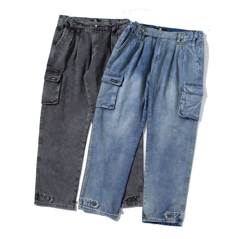 IEFB Spring Workwear Denim Trousers For Men Double Pocket Turnup Pants Causal Loose Jeans Streetwear 9Y6070 210524