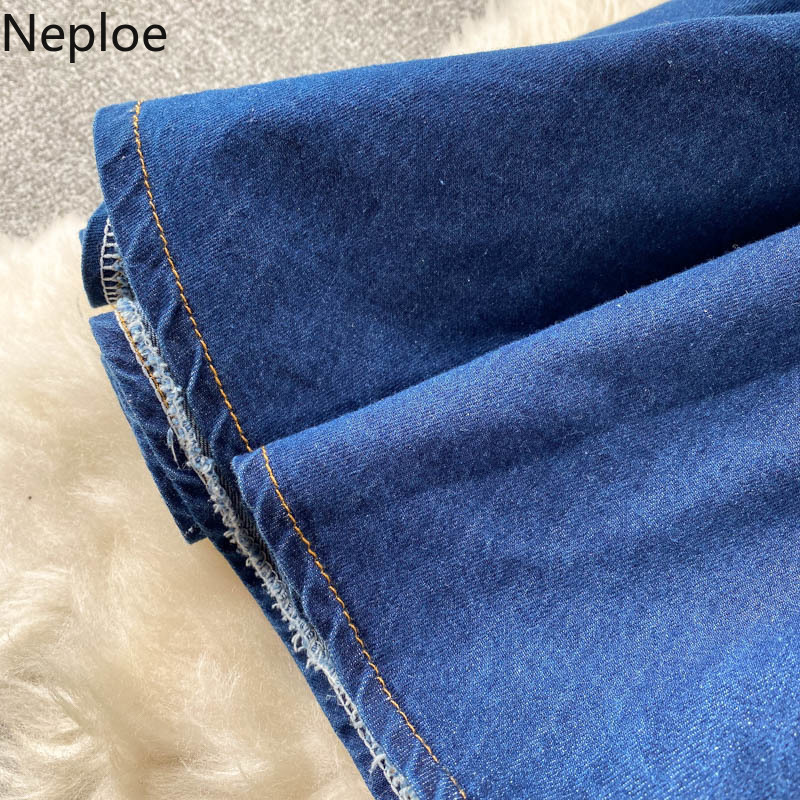 Neploe Sexy Off Shoulder Sling Women Mini Dress Korean Fashion Ruffles A-Line High Waist Female Dresses Summer Denim Vestidos 210422