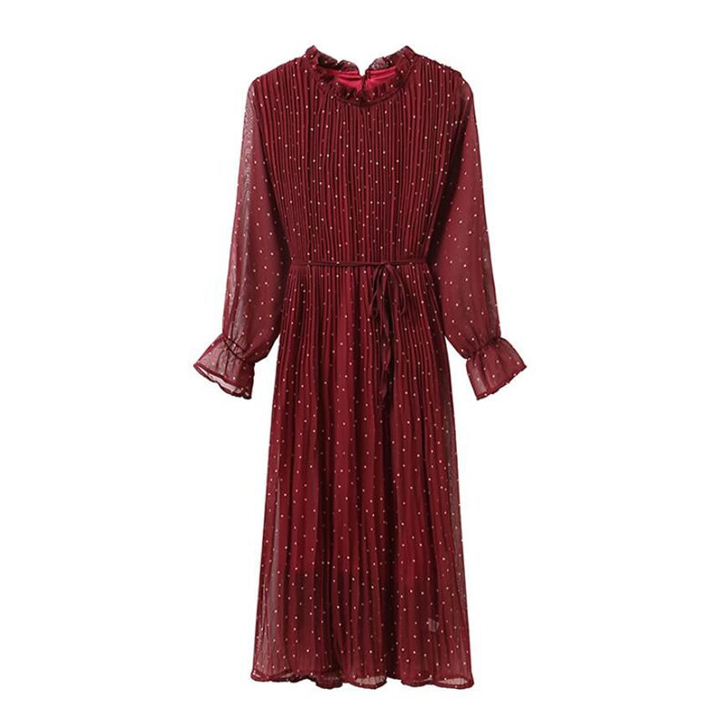 Floral Print Chiffon Dress Women Spring Loose Flare Sleeve Ruffles Office Pleated Midi Dress Casual Plus Size Vestidos 210521