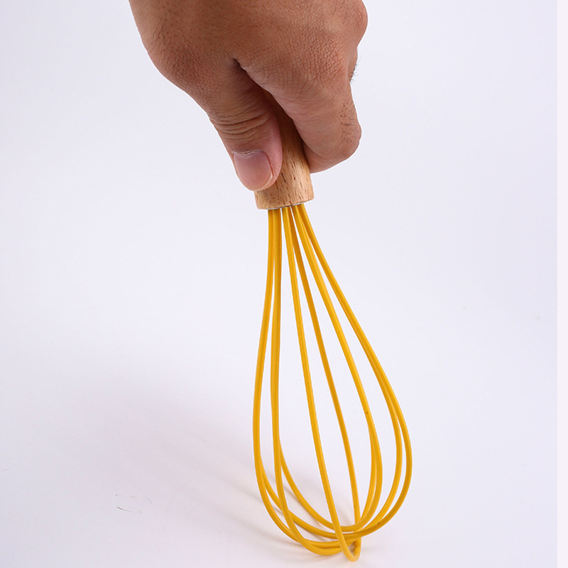 Manual Eggholder Egg Beater Kitchen Gadgets Nature Color Wooden/Silicone Strainer Tool Multifunction 12/10/8Inch Cream Blender