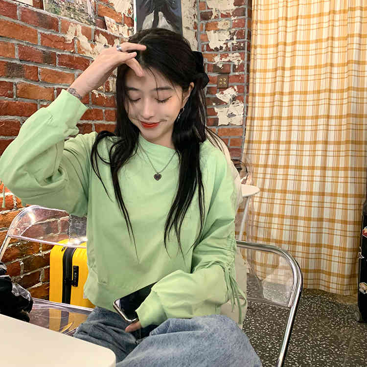 5 Soild colors spring autumn korean style Women Lace up Sweatshirts Thin sweatshirt Womens pullovers (F4231) 210423