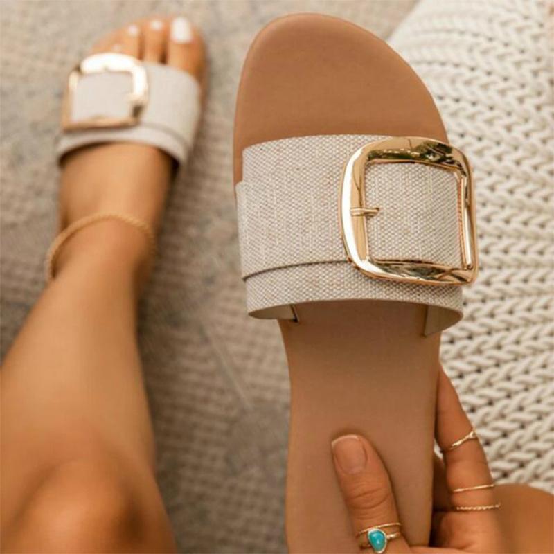 Summer Women Slippers Canvas Upper Buckle Decoration Flat Heel Peep Toe Fashion Elegant Sandals Outdoor Slides Ladies Shoes, Beige
Summer Women Slippers Canvas Upper Buckle Decoration Flat Heel Peep Toe Fashion Elegant Sandals Outdoor Slides Ladies Shoes, Beige