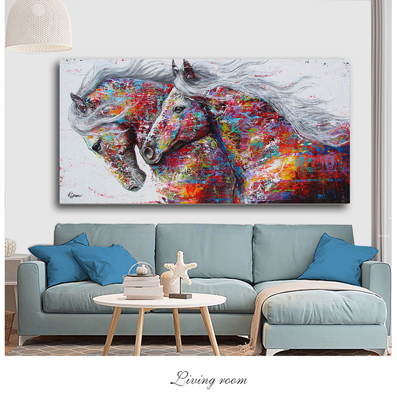 SELFLESSLY Animal Art Two Running Horses Canvas Painting Wall Art Pictures For Living Room Modern Abstract Art Prints Posters