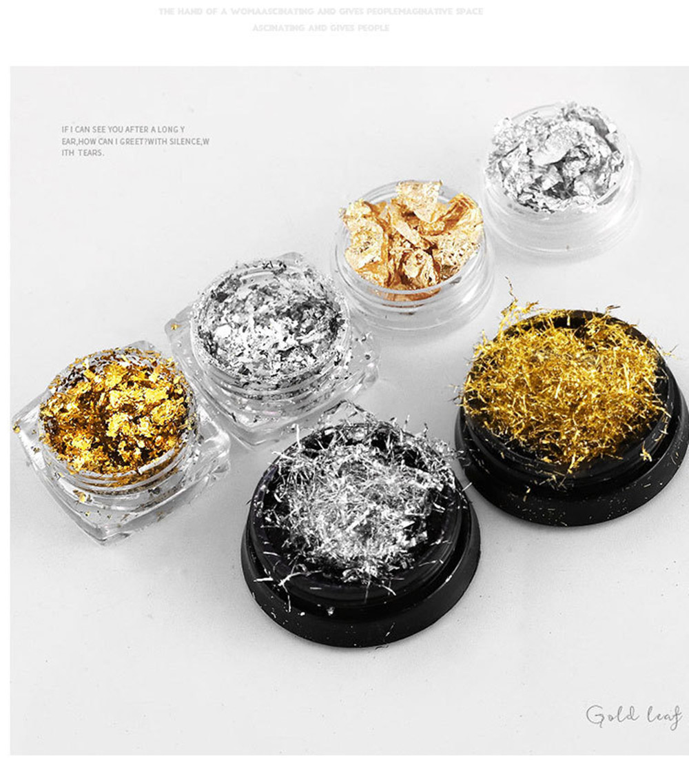 1 Box Gold Silver 3D Glitter Nail Art Sticker Irregular Aluminum Foil Paper DIY UV Gel Polish Nails Decoration Tools