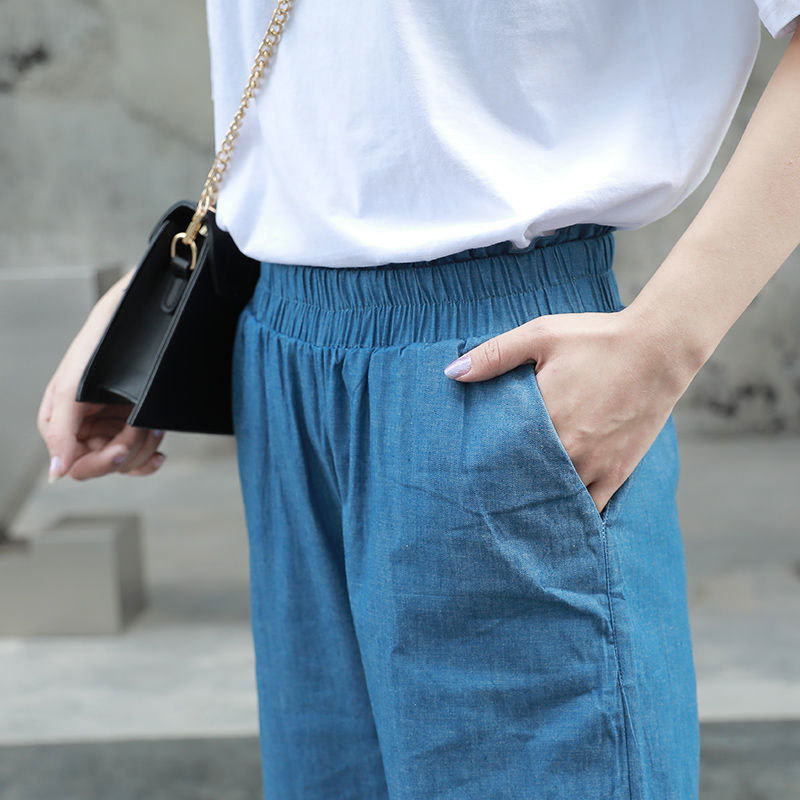 Spring Summer Fashion Women Jeans High Waist Loose Thin Wide Leg Cotton Denim Casual Ankle-length Pants Plus Size D53 210512