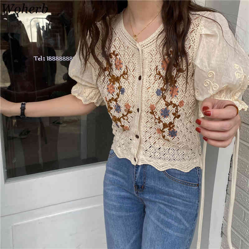Camisas Mujer Vintage Hollow Out Crochet Floral Blouses Women Summer Shirts Chic Korean Patchwork Blusas Tops 95429 210519