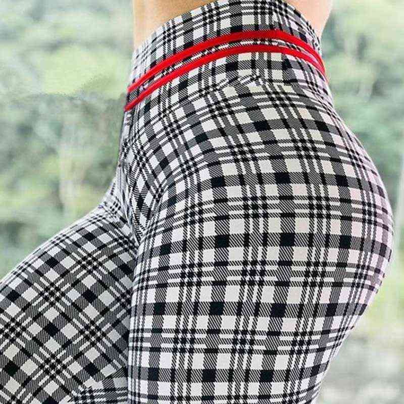 BlackArachnia Spandex 8% High Elastic Workout Leggings For Women Push Up Legging Plaid Printing Pants Casual Women's Sportswear 211204