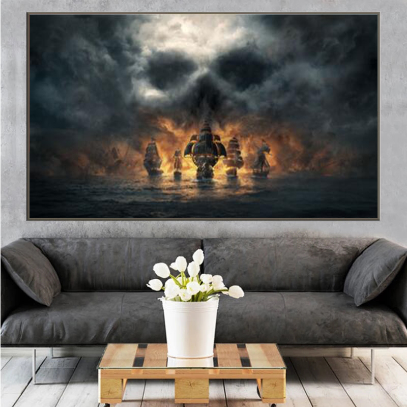Modern Canvas Painting Pirate Ship At Sea Skull Abstract Art Vintage Mural Art On The Wall Posters and prints Art Pictures For Living Room