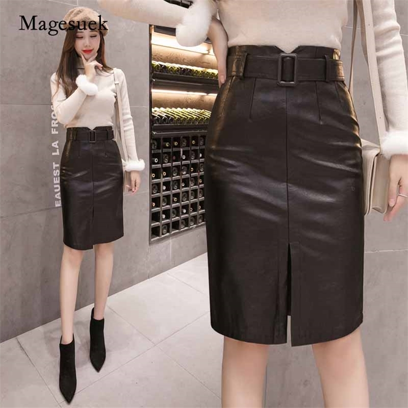 Autumn Winter OL Elegant Pencil Mini Skirts High Waist Black PU Leather Knee-length A-Line with Belt Female 10760 210518
Autumn Winter OL Elegant Pencil Mini Skirts High Waist Black PU Leather Knee-length A-Line with Belt Female 10760 210518