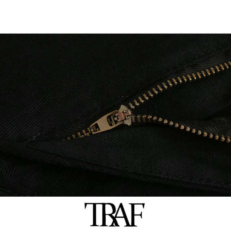 TRAF Women Fashion Pockets Frayed Tassel Straight Jeans Vintage High Waist Zipper Fly Denim Female Ankle Trousers Mujer 210922