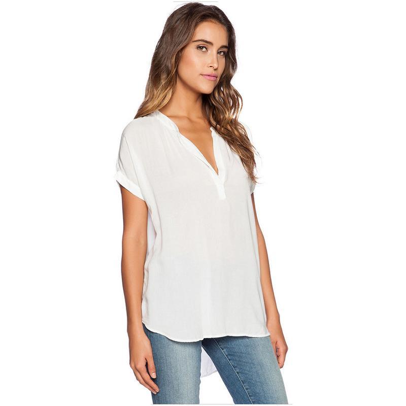 Women's Blouses & Shirts 5 Colors 2021 Womens Short Sleeve Chiffon Blouse Femme Front Long Back Summer Tops Plus Size Casual 4XL