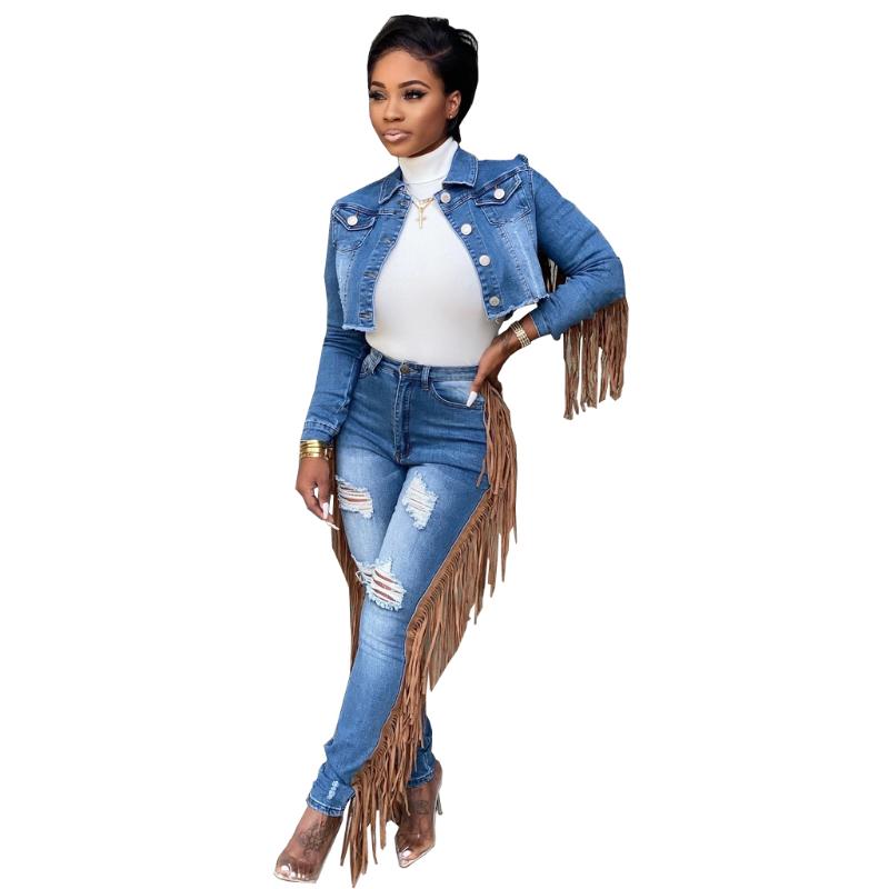 Two Piece Dress 2021 Winter Women Sets Full Sleeve Crop Denim Coat Pants Suit Set Casual Tracksuits Tassel Night Club Outfits GL8114, Sky blue
Two Piece Dress 2021 Winter Women Sets Full Sleeve Crop Denim Coat Pants Suit Set Casual Tracksuits Tassel Night Club Outfits GL8114, Sky blue