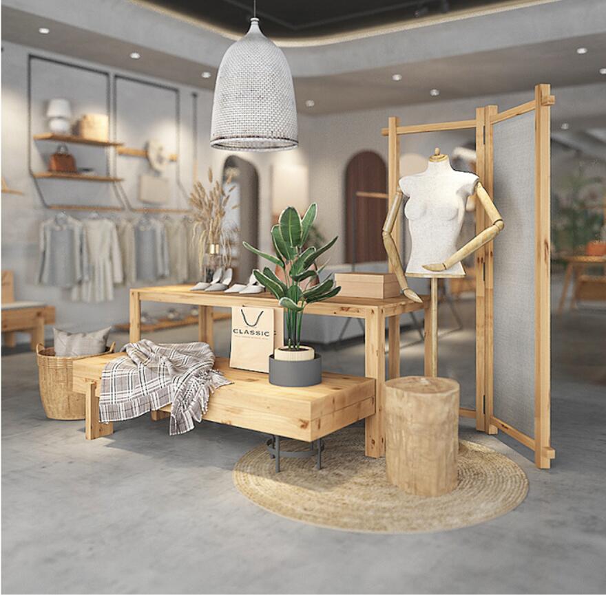 Clothing store display table Commercial Furniture water solid wood tables rectangular height displays Taichung Island D4
