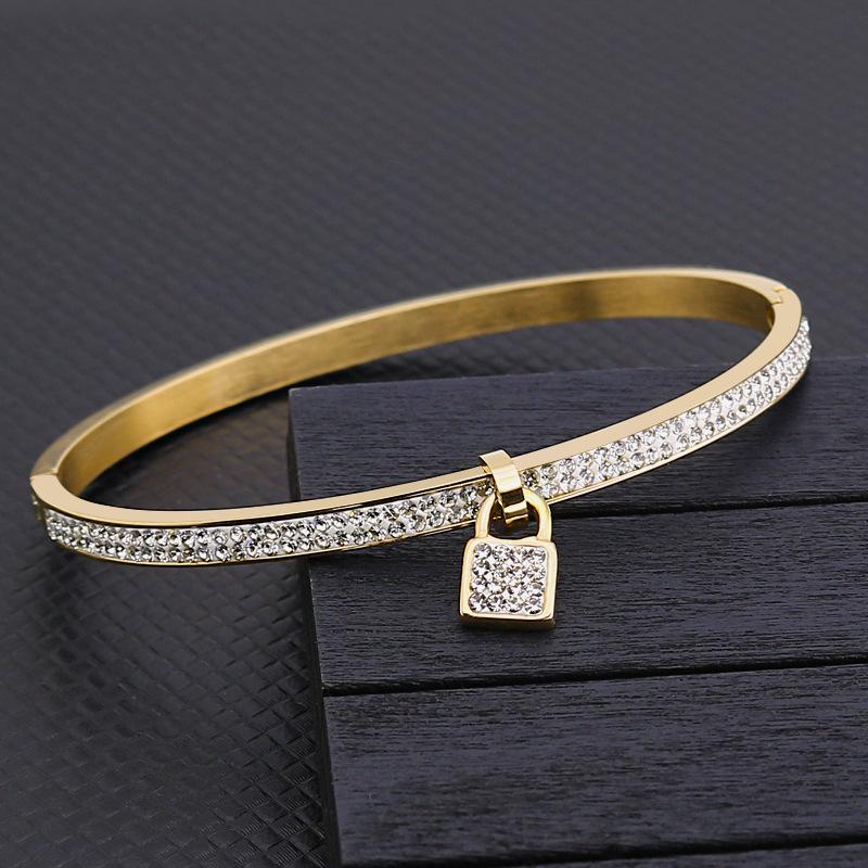 Bangle Fashion Silver Gold Rose Pendants For Bracele Lock Zircon Cuff Female Stainless Steel Woman 2021 Jewelry