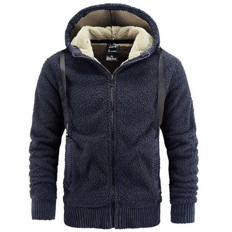 Men's Fleece Jacket Hooded Large Size Winter Parka Men Windbreakers Thick Warm Anorak Husband Autumn Black Fur Coat Male 211014